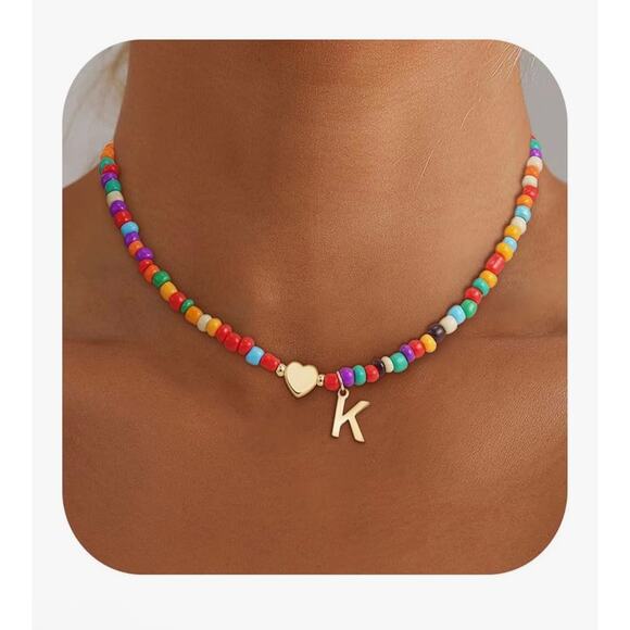 Colorful Beaded Inititial "K" Choker Necklace - Picture 1 of 3